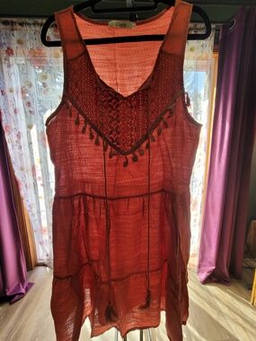 Cinnie Orange Boho Tassel Sleeveless Tunic